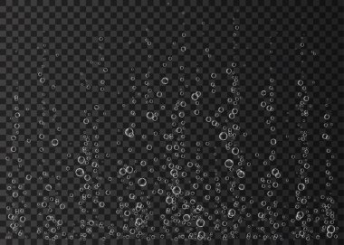 Underwater fizzing air, water or oxygen  bubbles on black  background. Effervescent drink. Fizzy sparkles in sea, aquarium. Champagne. Soda pop. Undersea vector texture. clipart