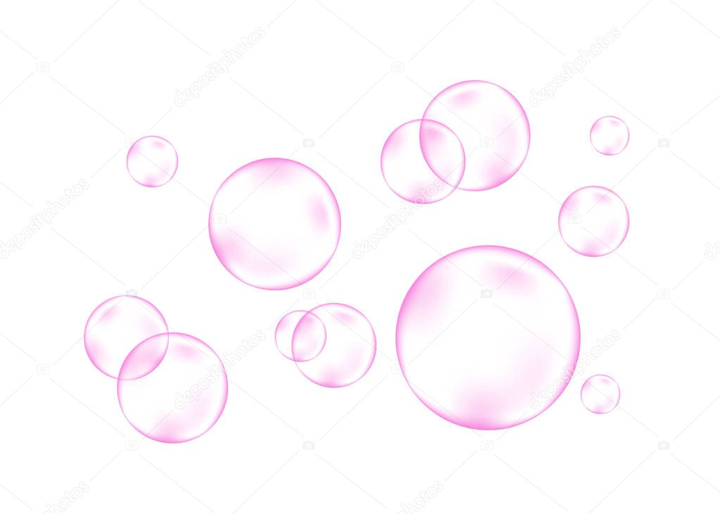 Fizzing air or water pink bubbles on white  background. Dream. Fizzy sparkles. Gum. Vector texture