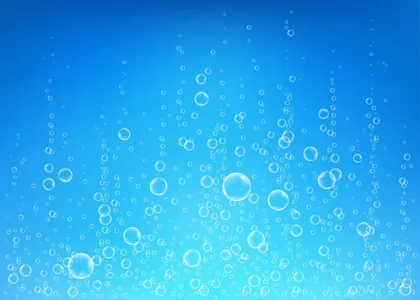 水下嘶空气 水或氧气气泡在蓝色背景 海水中的气泡 水族馆 具有阳光照射的海底矢量纹理 — 图库矢量图片
