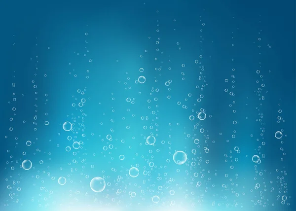 水下嘶空气 水或氧气气泡在蓝色背景 海水中的气泡 水族馆 具有阳光照射的海底矢量纹理 — 图库矢量图片