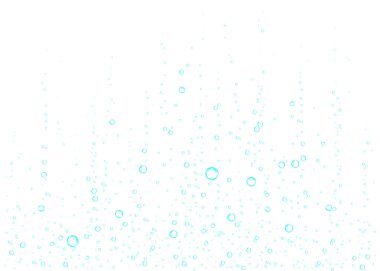 Sualtı fizzing hava, su veya oksijen beyaz arka plan üzerinde kabarcıklar. Efervesan içki. Denizde, gazlı sparkles akvaryum. Soda pop. Denizaltı vektör doku.