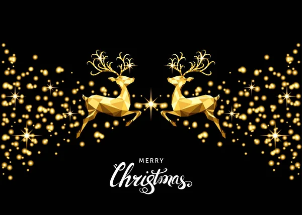 Χριστουγεννιάτικη Χρυσή Διακόσμηση Άλματα Ταράνδων Φλόγα Και Λαμπερό Αστέρια Ευτυχισμένο — Διανυσματικό Αρχείο