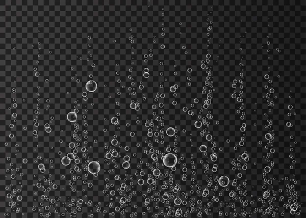 水下嘶空气 水或氧气气泡在黑色背景 起泡饮料 海水中的气泡 水族馆 海底矢量纹理 — 图库矢量图片