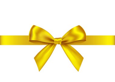 Altın hediye şerit ve beyaz arka plan üzerinde izole yay. Noel, yeni yıl, Doğum günü altın dekorasyon. Banner, tebrik kartı, poster için vektör gerçekçi dekor ögesi.