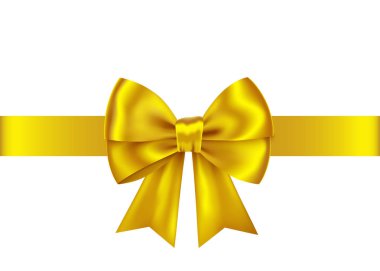 Altın hediye şerit ve beyaz arka plan üzerinde izole yay. Noel, yeni yıl, Doğum günü altın dekorasyon. Banner, tebrik kartı, poster için vektör gerçekçi dekor ögesi.