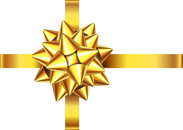 Goldenes Geschenkband Und Schleife Isoliert Auf Weißem Hintergrund Weihnachten Neujahr — Stockvektor