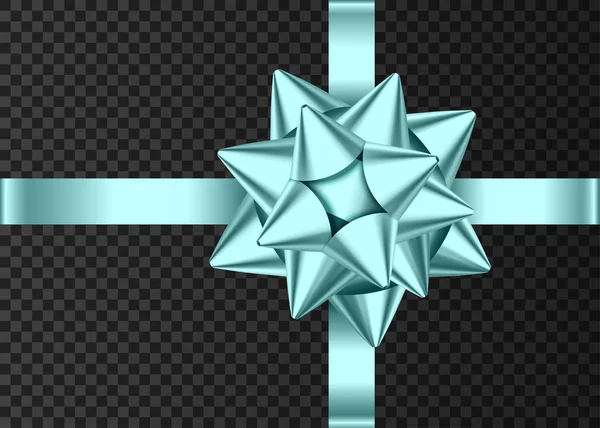 Modré Saténové Dárková Stuha Luk Izolované Tmavém Pozadí Vánoční Novoroční — Stockový vektor