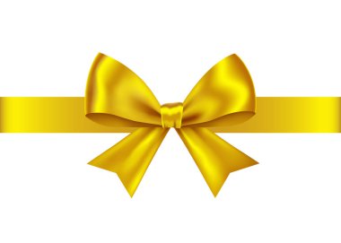 Altın hediye şerit ve beyaz arka plan üzerinde izole yay. Noel, yeni yıl, Doğum günü altın dekorasyon. Banner, tebrik kartı, poster için vektör gerçekçi dekor ögesi.