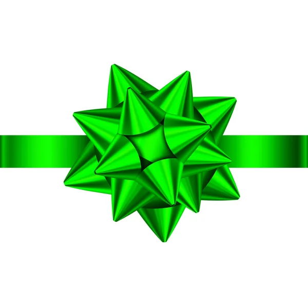 Ruban Cadeau Satin Vert Arc Isolé Sur Fond Blanc Noël — Image vectorielle