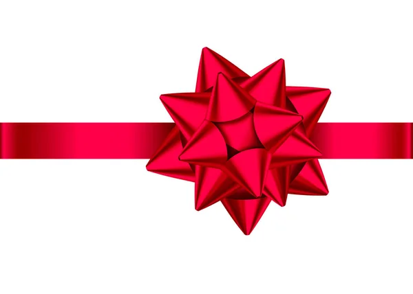 Arc Cadeau Réaliste Rouge Avec Ruban Horizontal Isolé Sur Fond — Image vectorielle