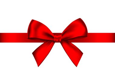 Kırmızı gerçekçi hediye yay ile yatay şerit beyaz arka plan üzerinde izole. Vektör tatil tasarım öğesi için afiş, tebrik kartı, poster.