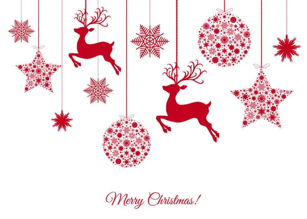 Χριστουγεννιάτικη Διακόσμηση Δέντρο Κόκκινο Λευκό Φόντο Ευτυχισμένος Καινούριος Χρόνος Χριστούγεννα — Διανυσματικό Αρχείο
