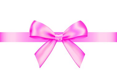 Pembe gerçekçi hediye yay ile yatay şerit beyaz arka plan üzerinde izole. Vektör tatil tasarım öğesi için afiş, tebrik kartı, poster.