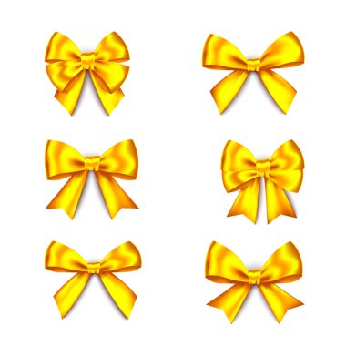 Altın hediye seti beyaz arka plan üzerinde izole yay. Noel, yeni yıl, Doğum günü altın dekorasyon. Banner, tebrik kartı, poster için vektör gerçekçi dekor ögesi.