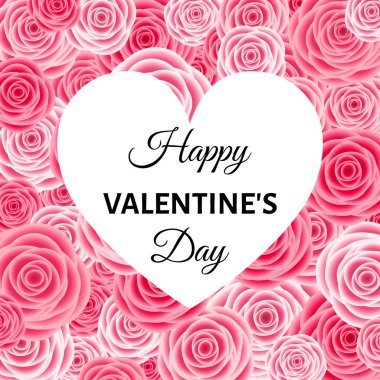 Mutlu sevgililer günü tebrik kartı gül, kalp ile. Afiş, poster, fiş iskonto, satış reklam şablon pembe çiçekler. Çiçek arka plan. Vektör.