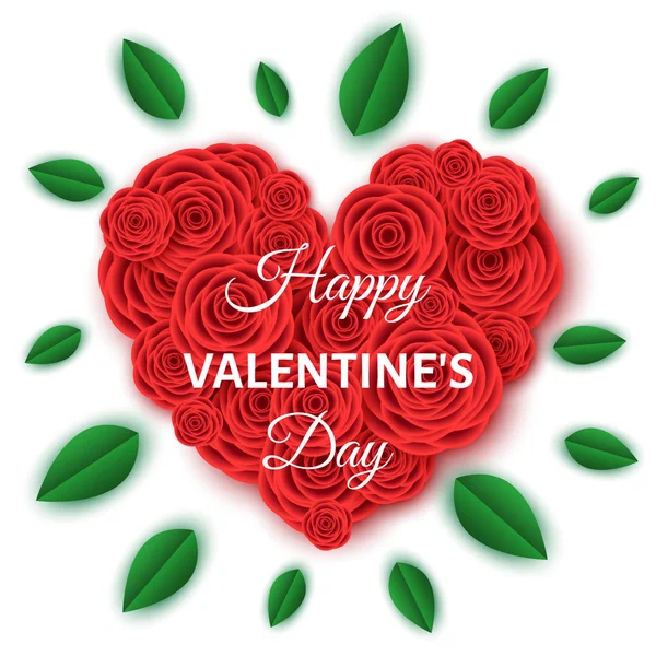 Happy Valentine Day Banner Template Heart Red Roses Flowers Greeting — Stock Vector