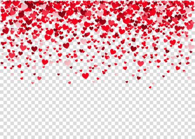 Sevgililer günü arka plan kırmızı kalp konfeti uçan ile. Romantik aşk tebrik kartı, kadınlar günü kartpostal, düğün davetiyesi için tasarım öğesi. Vektör doku.