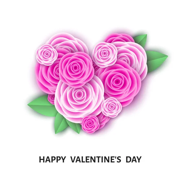 Buon San Valentino Modello Banner Con Cuore Rose Rosa Fiori — Vettoriale Stock