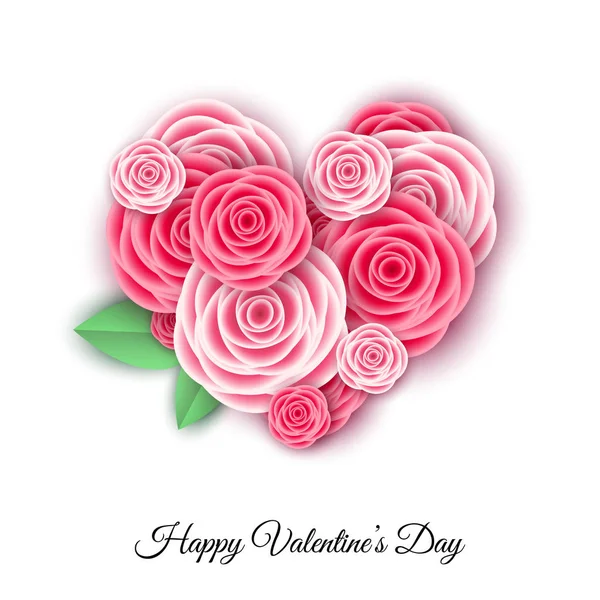 Buon San Valentino Modello Banner Con Cuore Rose Rosa Fiori — Vettoriale Stock