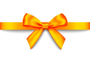 Turuncu gerçekçi hediye yay ile yatay şerit beyaz arka plan üzerinde izole. Vektör tatil tasarım öğesi için afiş, tebrik kartı, poster.