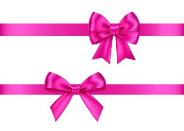 Pembe hediye seti beyaz arka plan üzerinde izole yay. Noel, yeni yıl, Doğum günü dekorasyonu. Banner, tebrik kartı, poster için vektör gerçekçi dekor ögesi.