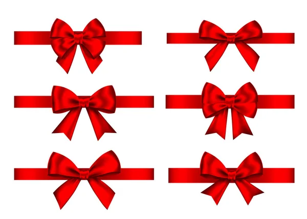 赤いギフト セットは 白い背景で隔離の弓します クリスマス 誕生日の装飾 バナー グリーティング カード ポスター ベクトル現実的な装飾要素 — ストックベクタ