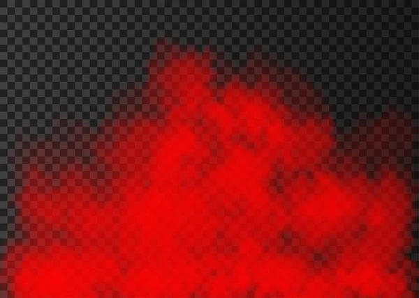在透明背景上分离出的红色烟雾 蒸汽特效 逼真的五颜六色的矢量火雾或雾气纹理 — 图库矢量图片
