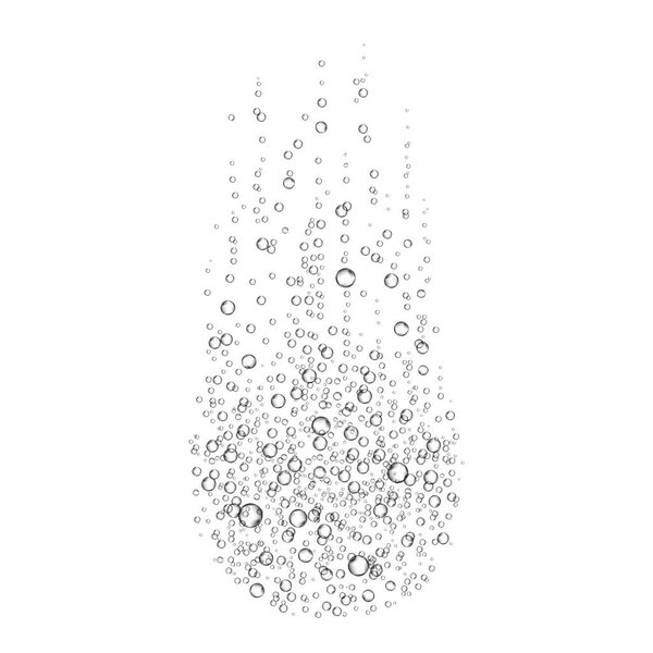Effervescent soluble tablet bubbles isolated on white background. Realistic fizzy trace off pill in water. Template for advertising aspirin, vitamins, pain medicine. Dissolving process. Vector.