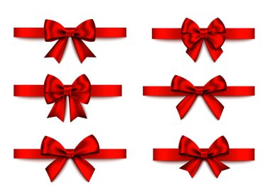 Red  gift  bows set  isolated on white background. Christmas, New Year, birthday  decoration. Vector realistic decor element  for banner, greeting card, poster. clipart