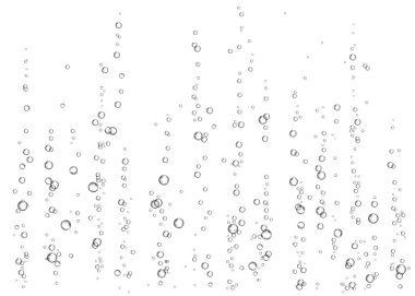 Şampanya. Efervesan içki. Beyaz arka plan üzerinde sualtı fizzing hava kabarcıkları. Su, deniz, akvaryum, okyanus gazlı parıldıyor. Soda. Denizaltı vektör doku.