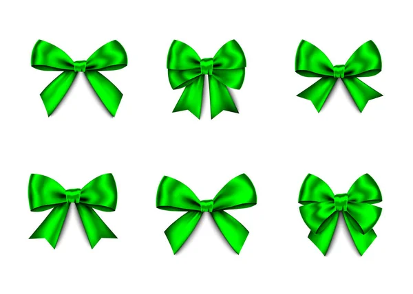 Green  gift bows set  for  Christmas, New Year decoration. — Stock Vector