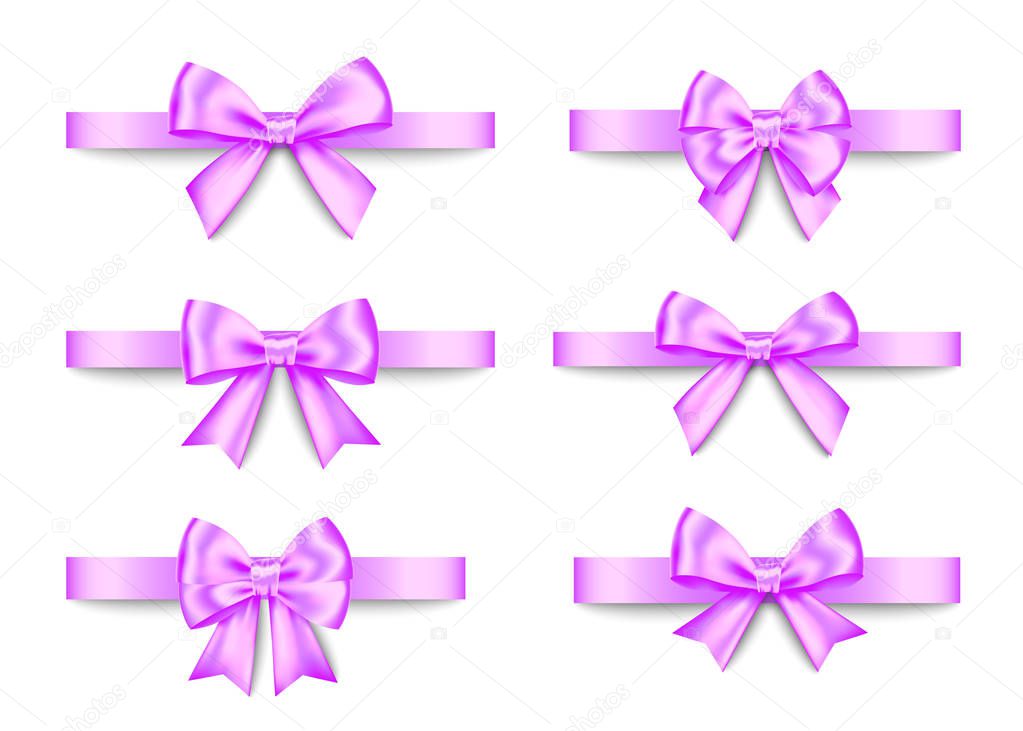 Purple  gift bows set  for  Christmas, New Year decoration.