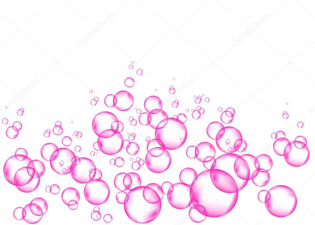 Pink fizzing air or water bubbles on white  background.