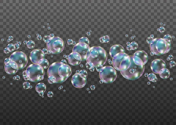 Разноцветные мыльные пузыри с радужным отражением . — стоковый вектор