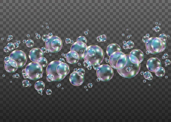 Bulles de savon colorées avec réflexion arc-en-ciel . — Image vectorielle