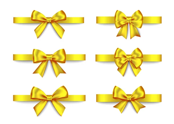 Golden  gift bows set  for  Christmas, New Year decoration. — Stock Vector