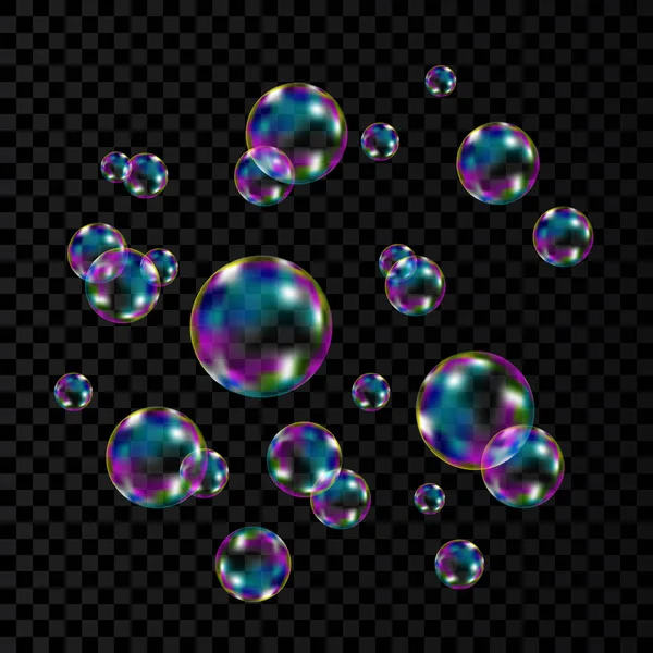 Färgglada såpbubblor med rainbow reflektion. — Stock vektor