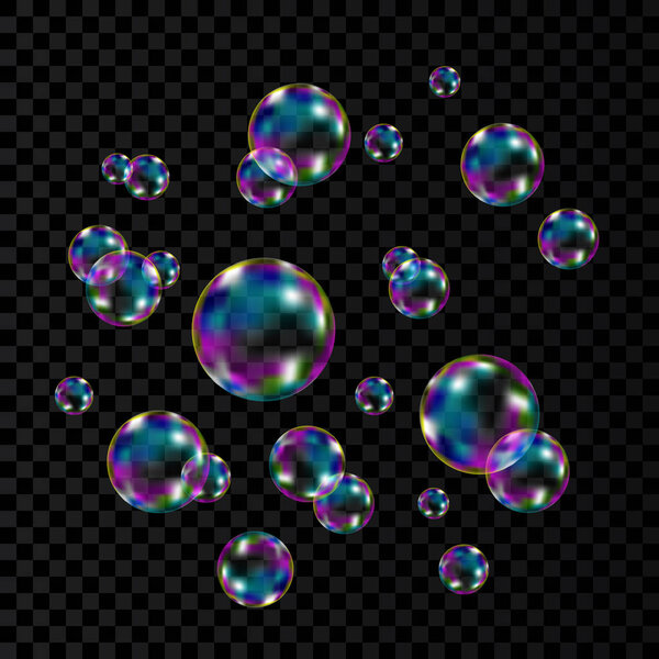 Colorful soap  bubbles with rainbow reflection. 