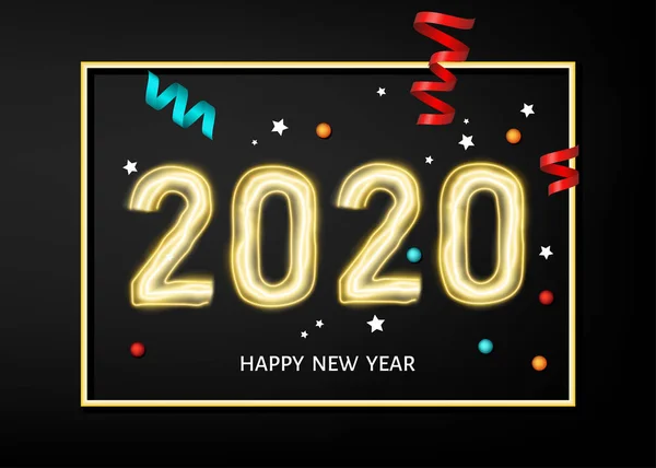 2020 frohes neues Jahr schwarzer Hintergrund mit goldener Zahl. — Stockvektor