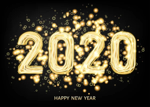 2020 frohes neues Jahr schwarzer Hintergrund mit goldenem Lichteffekt. — Stockvektor