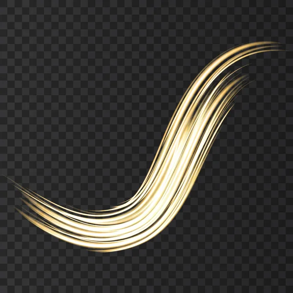 Золоті неонові хвильові вогні ефекти ізольовані на прозорому фоні — стоковий вектор