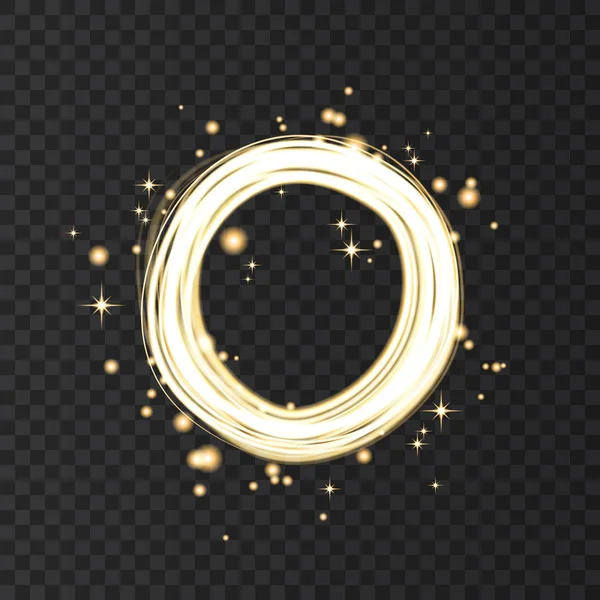 Gold neon round frame with lights effects.
