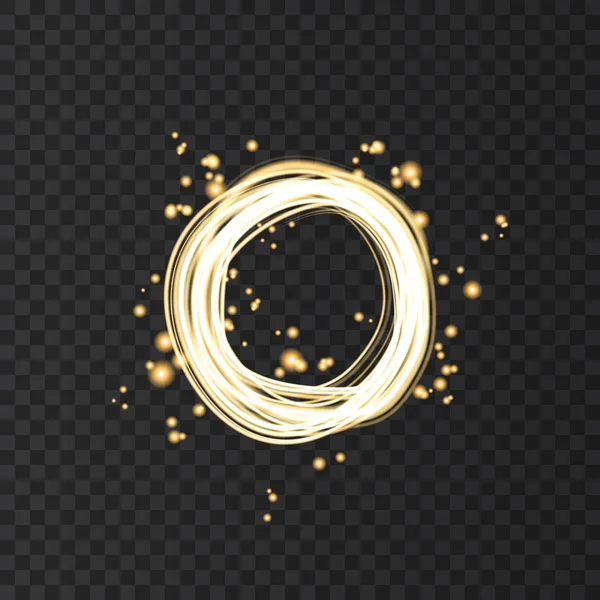 Marco redondo de neón dorado con efectos de luces . — Vector de stock