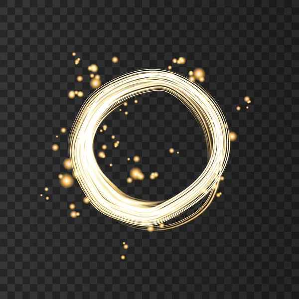 Золота неонова кругла рамка з ефектами світла . — стоковий вектор