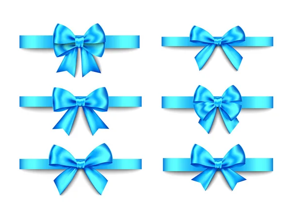 Blue  gift bows set  for  Christmas, New Year decoration. — Stock Vector