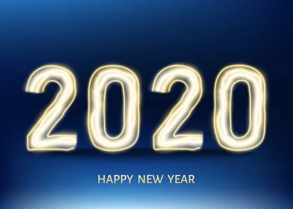 2020 heureux Nouvel An fond noir avec nombre de néon doré . — Image vectorielle