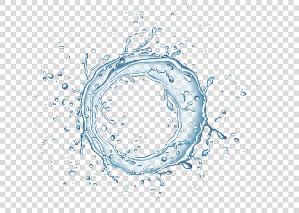 Blue circle water splash and drops isolated on transparent  back