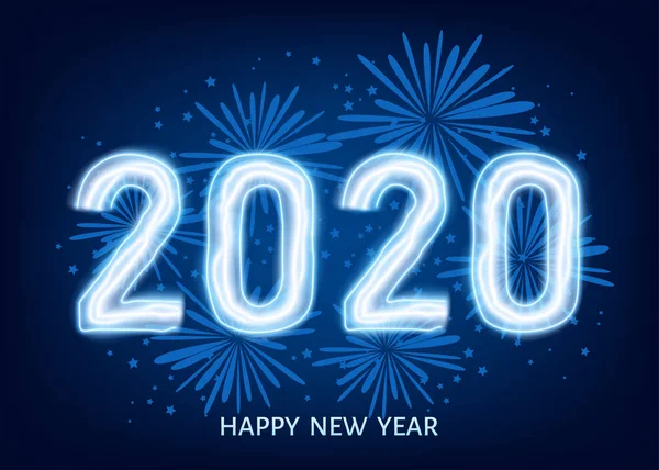 2020 heureux Nouvel An fond bleu avec feu d'artifice . — Image vectorielle