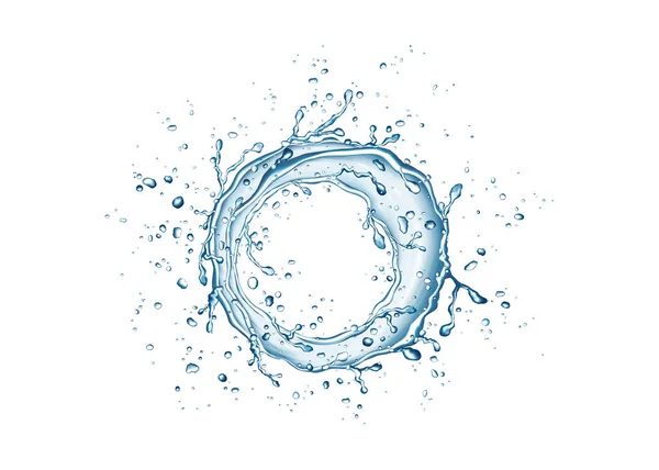 파란색 원 물 튀김 및 흰색 배경에 격리 된 방울 — 스톡 벡터