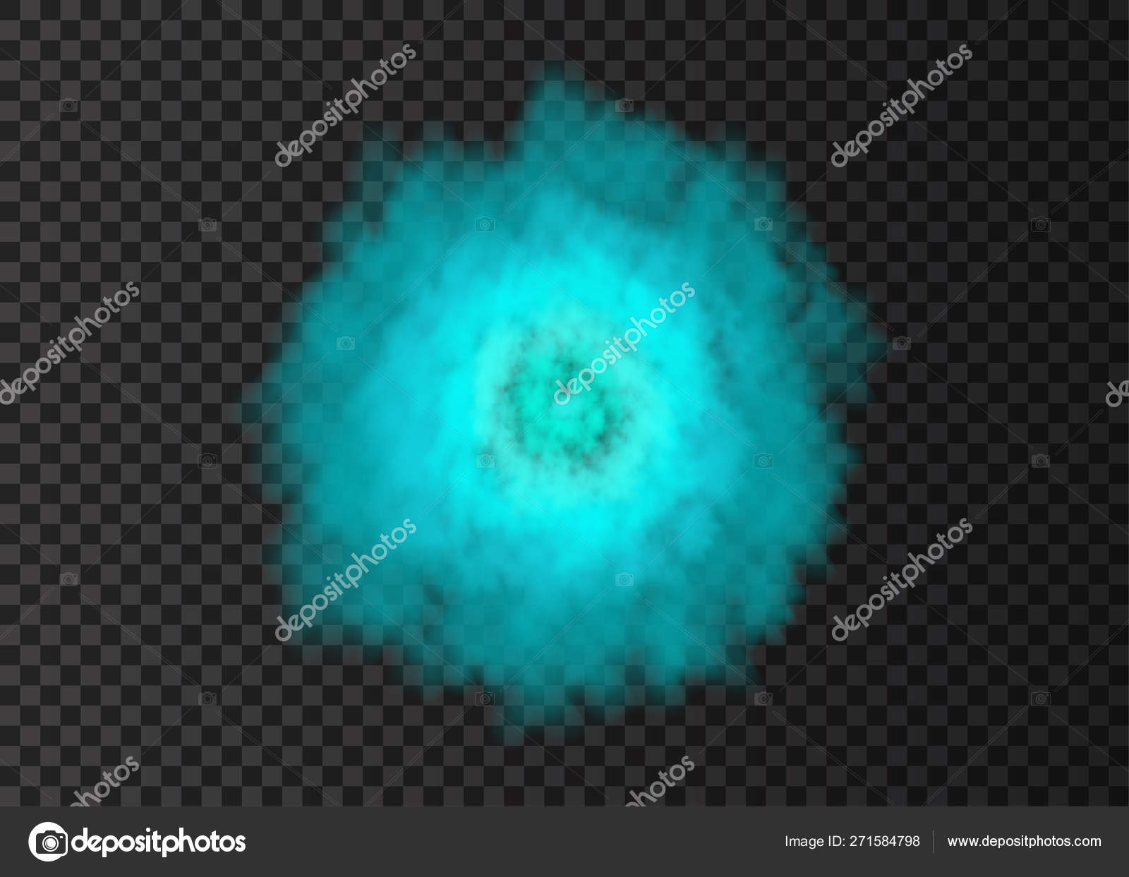 Blue, green smoke burst isolated on transparent background. Color steam  explosion special effect. Realistic vector column of fire fog or mist  texture .